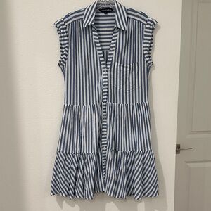 Veronica Beard Striped Blue and White Sleeveless Dress